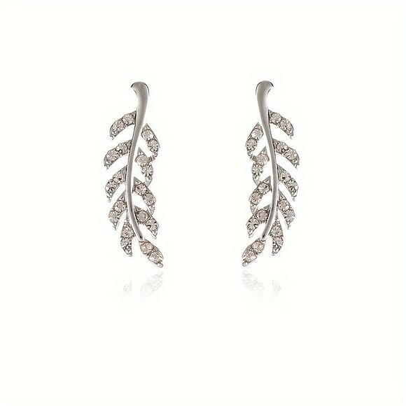 Leaf Diamond Ear Crawler Ear Hugger Earrings - Picture 1 of 4